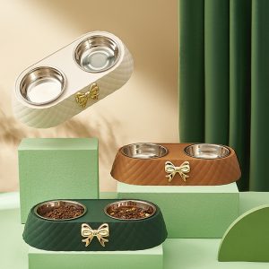 Bowknot Cat Food Bowl, PP Plastic