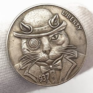 1937 Tramp Coin Gentleman Cat Antique Bronze Old Silver Commemorative Coin