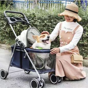 Cat Outdoor Portable Folding Pet Stroller Car Dog Cat Pika Small Lightweight Carriage
