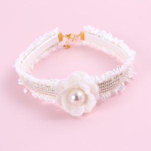 Hand-Woven Camellia Cat Collar with Bell and Pearl