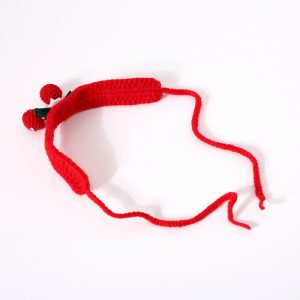 Pet Hand Knitted Wool Cherry Flower Bow Adjustable Cat Cole Duck Collar Accessories Gift Box