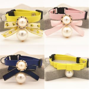 Seven-color Pearl Bow Cat Neck Flower Pet Collar