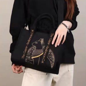 Embroidered Canvas Cat Carrier Shoulder Bag, Letter Print