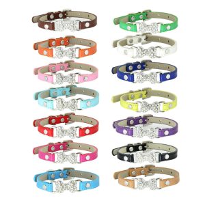 Cute Cat Traction Rope Crystal Diamond Bone Pet Collar