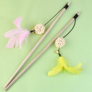 Log Wooden Pole Vine Bal Bell Feather Cat Teaser Stick
