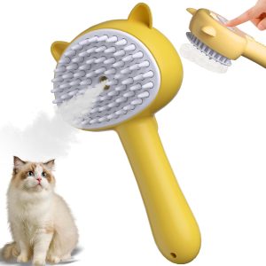 Cat Steam Brush 4 In 1 Steamy Cat Brush With Handle Rubber Pet Misting Brush With Release Button Comb With Cleanser For Indoor Kittens Small Animals