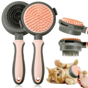 2 In 1 Double Side Cat Brushes For Indoor Cats Shedding Cat Grooming Supplies Cat Comb With Release Button Pet Supplies Flea Comb Slicker Brush For Hair Removal Massage