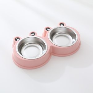 Cat Bowl Drinking Water Feeding One Piece Pet Double Bowl Stainless Steel Frog Bowl Pet Food Utensils Pet Products