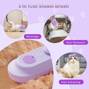 Cat Steam Brush For Shedding 3 In 1 Cat Steamy Brush Cleanser With Foldable Handle Pet Spa Brush For Cat Defur Comb For Cats Steam Brush For Cats Pet Spray Hair Removal Comb