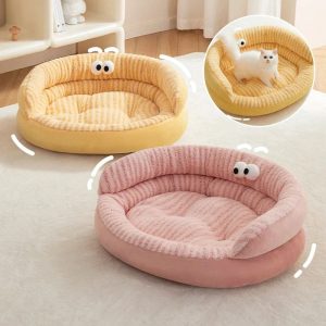 Pet Cat Bed Modern Solid Color Soft Warm Washable Plush Pad Living Room Indoor Winter Warm Pet Sleeping Bed