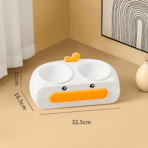 Duck Design Pet Double Bowl Plastic Kitten Food Drinking Tray Feeder Cat Feeding Pet Supplies Accessories