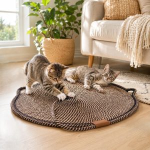 Cat Scratch Pad For Indoor Cats Kitten  Round Cat Scratcher Pad, Woven Cotton Rope Cat Scratching Mat, Couch Protector For Wall, Furniture, Carpets, Sofas