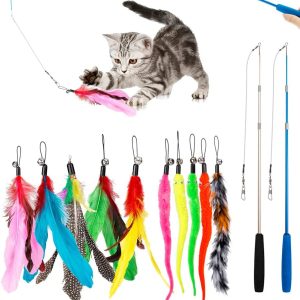 Cat Toy Teaser Feather Handheld Three Sections Fishing Rod Suit