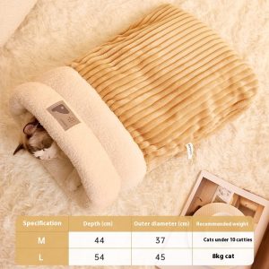 Pet Sleeping Bag Winter Warm Soft Plush Semi Enclosed Cat Nest Sleeping Bag Home Cat Comfortable Bed Accessories