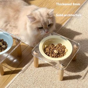 Cat Water Bowl Basin Anti-tumble High Leg Cat Bowl Ceramic Cat Food Holder Double Bowl