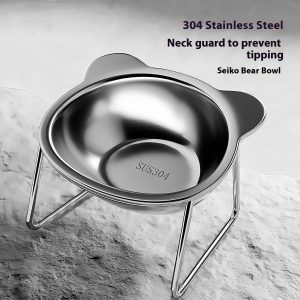 Stainless Steel Cat Water Bowl Pet Neck Protector Elevated Rack Pet Bowl