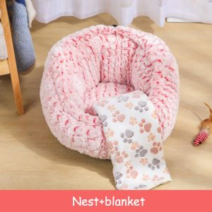 Pet Bed Soft Non-Slip Plush Kennel Round Cat Nest Cushion