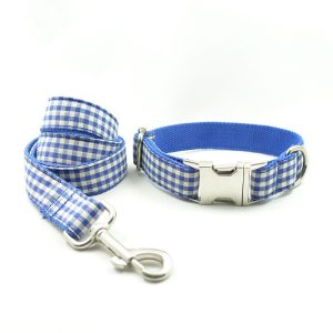 Cat Harness Blue checked leash