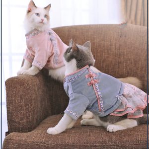 Cat Cheongsam Dress, Brocade Trim