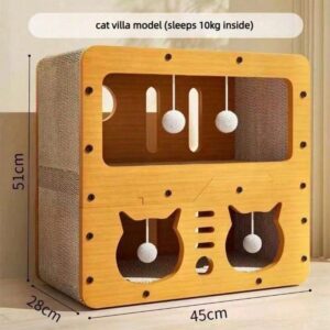 Double-Layer Corrugated Cat Scratcher House with Ball Toy