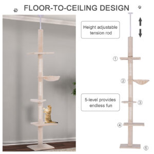 102-Inch Floor-to-Ceiling Cat Tree with Hammock, Beige