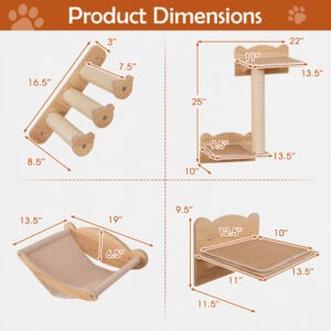 Cat Wall Furniture Set of 4 with Hammock, Steps and Perch
