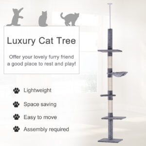 102-Inch Floor-to-Ceiling Cat Tree with Hammock, Gray