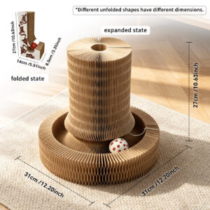 Foldable Magic Organ Cat Scratcher with Rolling Bell Ball