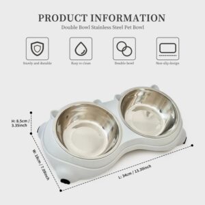 Double Stainless Steel Cat Bowl, Non-Slip Base, Gray