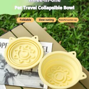 3-in-1 Pet Travel Collapsible Bowl Foldable Slow-Feeder with Strong Suction
