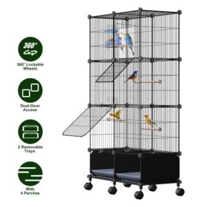 46in Indoor Bird Cage with 4 Wooden Perches